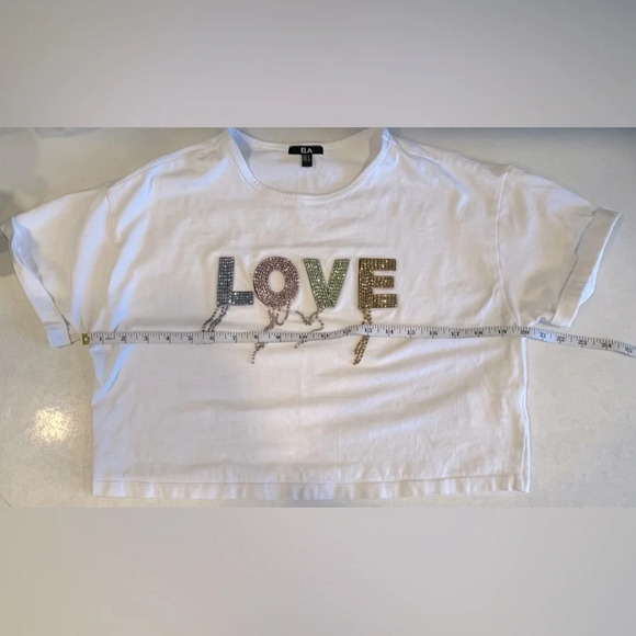 ELA/ Rhinestone LOVE crop top/ Size US S - Picture 8 of 11